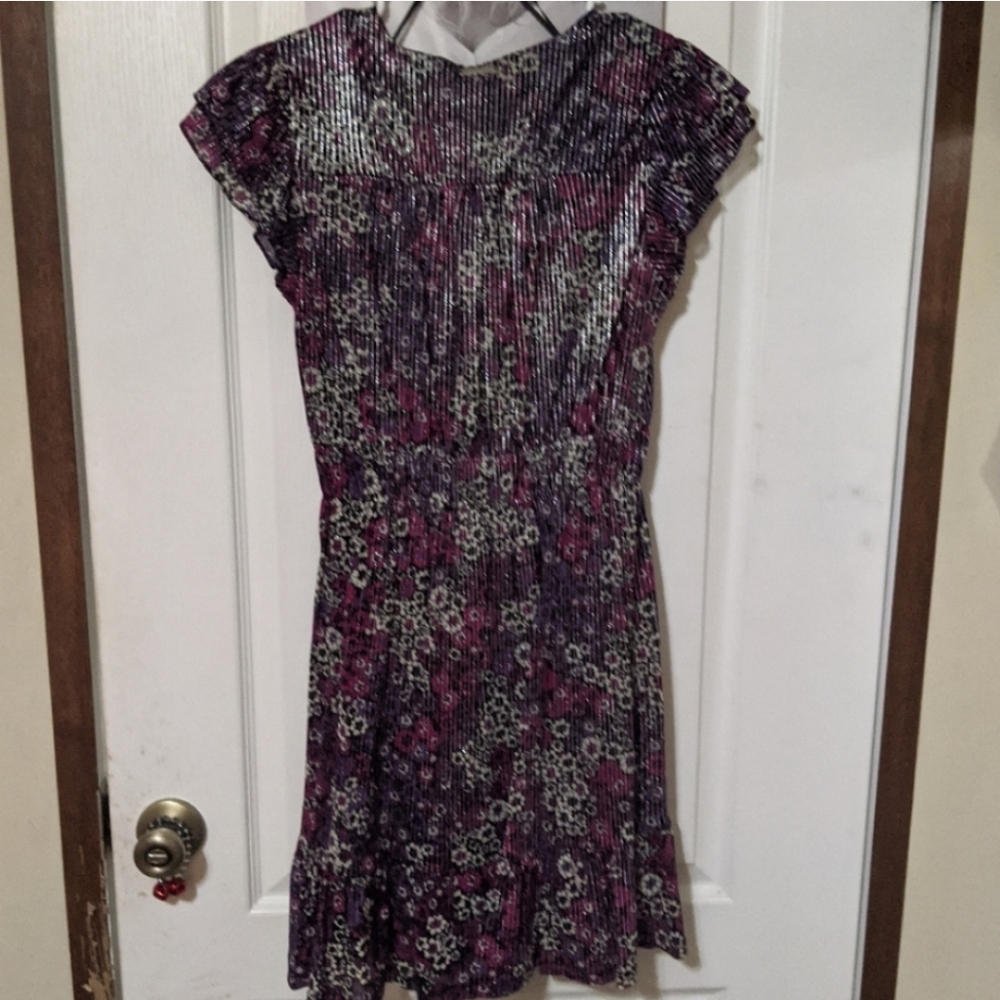 MICHAEL KORS MK Women's Zinnia Floral Ruched Mini Dress Flounce Hem Purple Dress - Picture 5 of 5